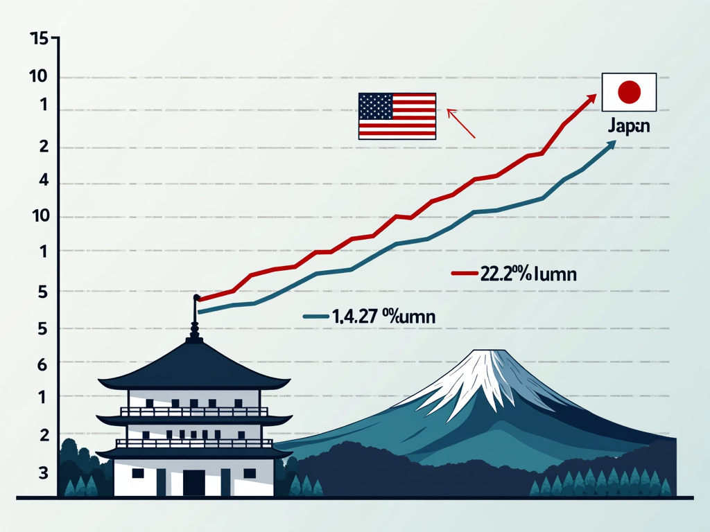 A comparison of the yields of U.S. and Japanese ten-year government bonds in 2025.