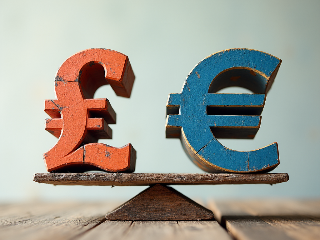 Symbolic representation of the forces influencing the exchange rate between the US dollar and the euro.