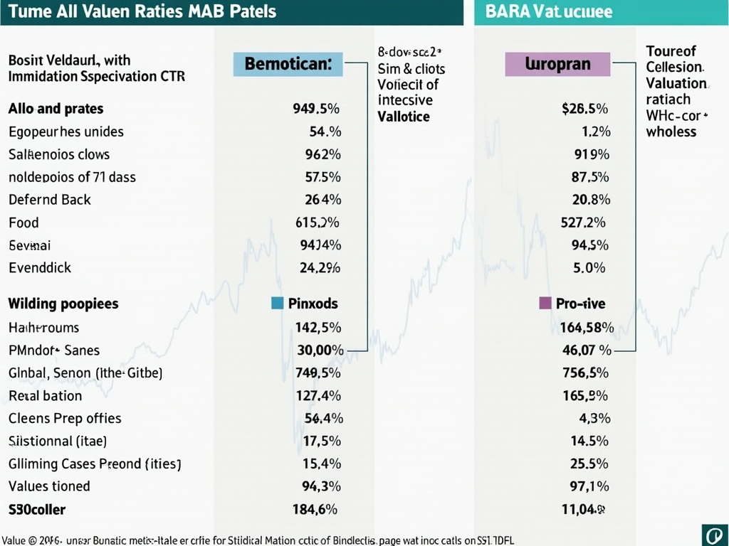Comparison of valuation parameters of European and U.S. value stocks.