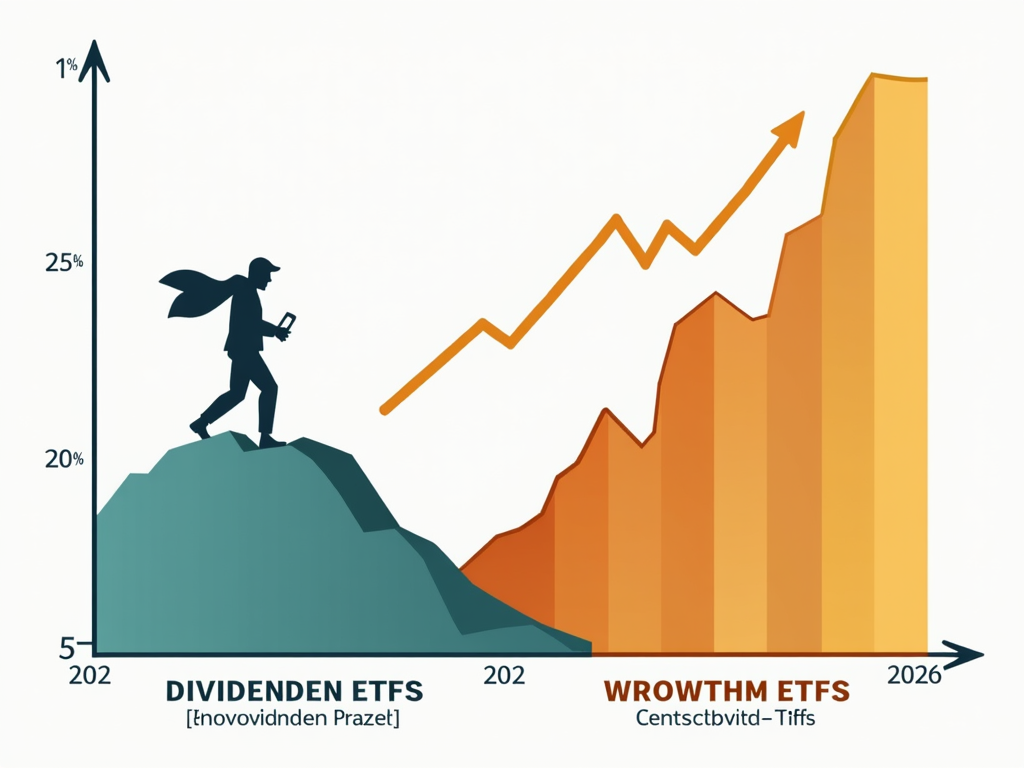 Vie simboliche per ETF Dividendi e ETF di crescita, che rappresentano i loro diversi obiettivi e rischi.